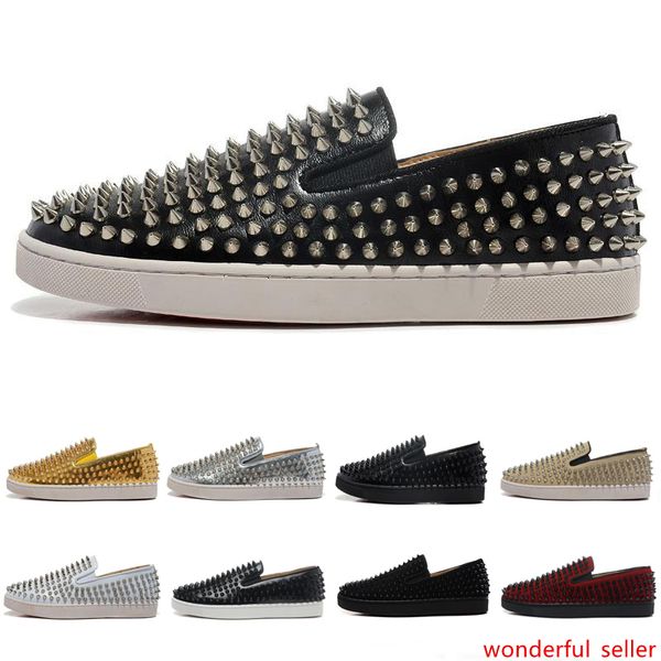 

luxury designer brand s men women studded spikes flats shoes wedding party lovers genuine leather casual sneakers