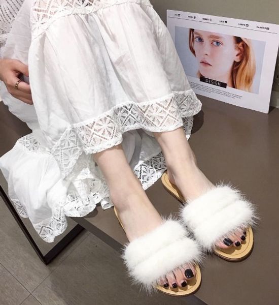 

fur shoes womens slippers outdoor pantofle slides fashion shallow plush summer 2020 flat soft rubber pu basic shallow, Black