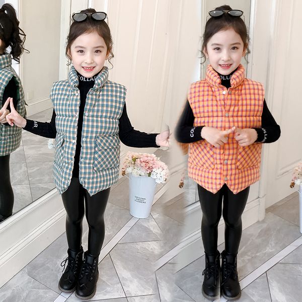 

warm baby girls vest casual plaid thicken comfort kids short coats outerwear fashion children outfits for 6 8 10 12 years, Blue