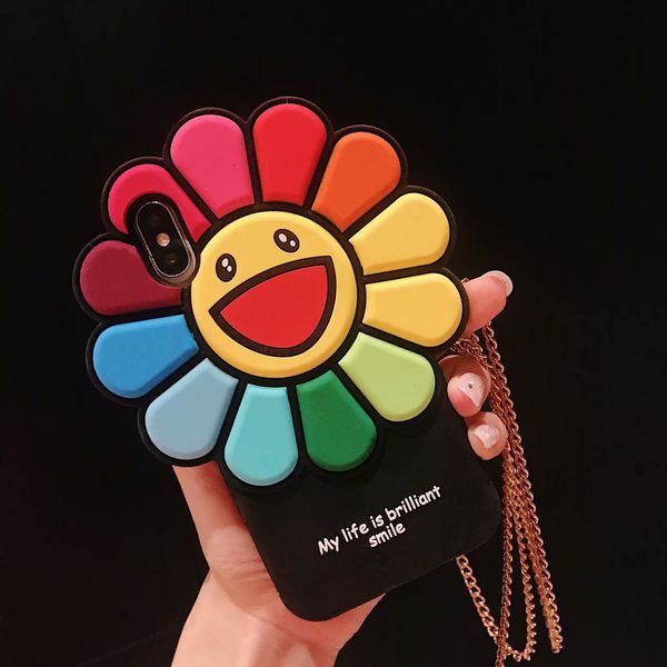 

smiley sun flower phone case long chain for iphone xr 6 7 8 x plus xs max luxurious silicone soft cell phone cases