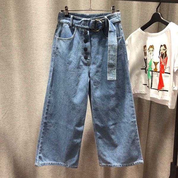 

ladies jeans woman 2020 thin nine points wide-legged straight loose 2020 new high waist leisure light blue women jeans