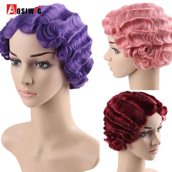 Short Finger Waves Hair Wigs Synthetic Heat Resistant Fiber