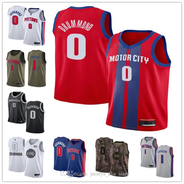 

custom men's women detroit pistons 0 andre drummond 1 allen iverson grey blue throwback basketball edition nba jersey, Black;red