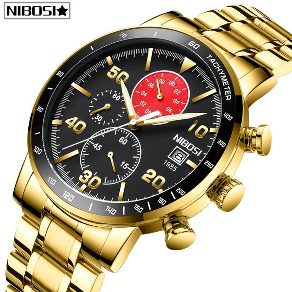 

nibosi relogio masculino business watch men luxury brand stainless steel quartz wrist watch army chronograph military watches, Slivery;brown