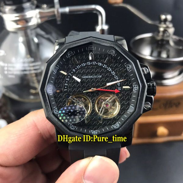 

новый 48 мм адмиралы кубок ac-one 009.697.55 двойной турбийон автоматические мужские часы pvd черный стальной корпус черный циферблат резино, Slivery;brown