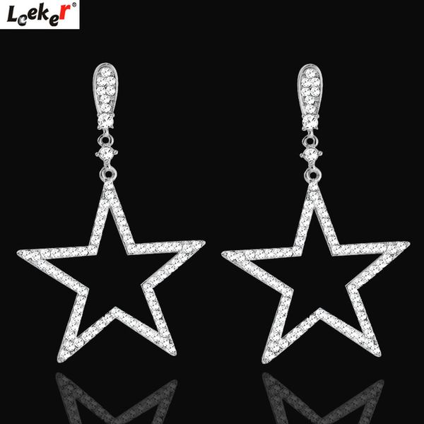 

leeker female party jewelry hollow big star earrings drop with dazzling black cubic zircon women vintage jewelry 541 lk3, Silver