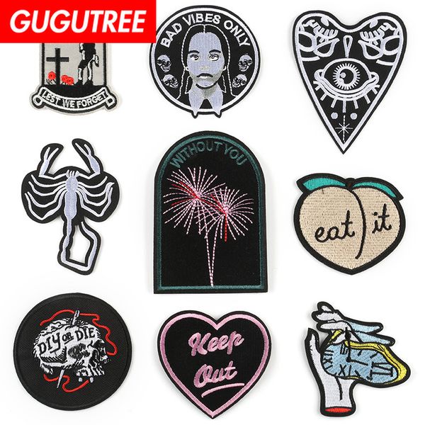 

gugutree one set embroidery scenery love heart patch animal patches badges applique patches for clothing dk-80, Black