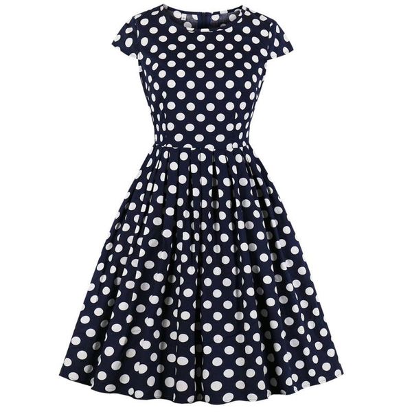 

round neck short sleeves rockabilly swing vintage dress navy polka dot summer women retro dress 60s party vestidos robe, Black;gray