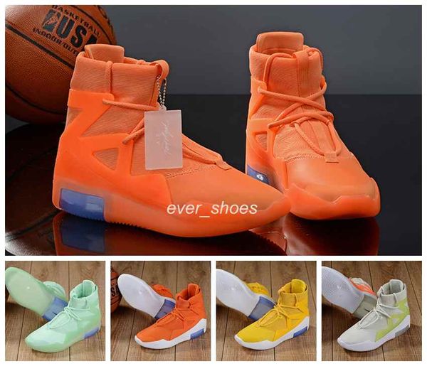 

New Air Fear of God 1 Мужские кожаные баскетбольные кроссовки Модные сапоги Оранжево-желт