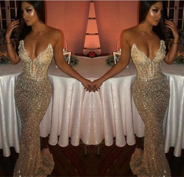 

Sexy Bling Sequined Prom Dresses Sweetheart Crystal Mermaid Evening Dress Saudi Arabia Plus Size Pageant Gowns Vestdios de Novia