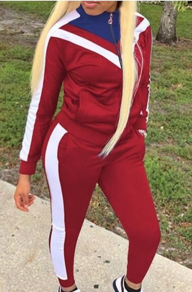 

full sleeve patchwork autumn winter tracksuit women set outfit fashion two pieces suits casual overalls black red jumpsuits, Gray