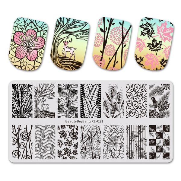 

beautybigbang xl-021 6*12cm rectangle nail stamping plates autumn leaf pattern nail art stamp template image plate stencils, White