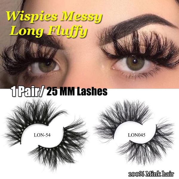 

false eyelashes 1 pair 25mm 3d 100% mink hair dramtic wispies messy long fluffy lashes full strips eye extension tools cruelty-f