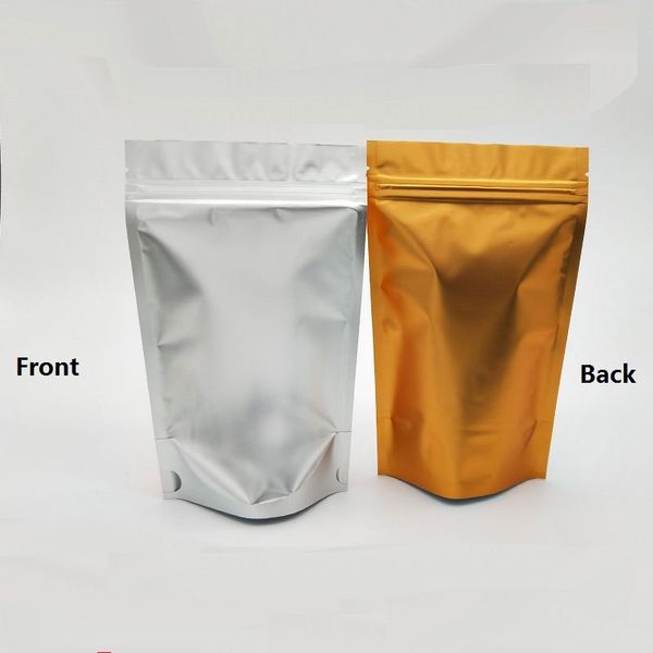 

100pcs/lot 10x15cm stand up translucency matte gold aluminium foil ziplock bag, front frosted clear mylar plating plastic packing pouch