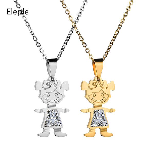 

eleple stainless steel mirco zircon inlaid necklaces for women lover girl gold and silver color pendant necklace jewelry s-n503