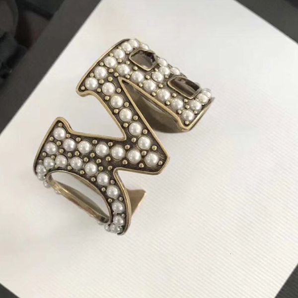 

brand fashion pearl jewelry for women vintage bangle pearl letter love vintage party bangle yellow brass jewelry full pearls, Black