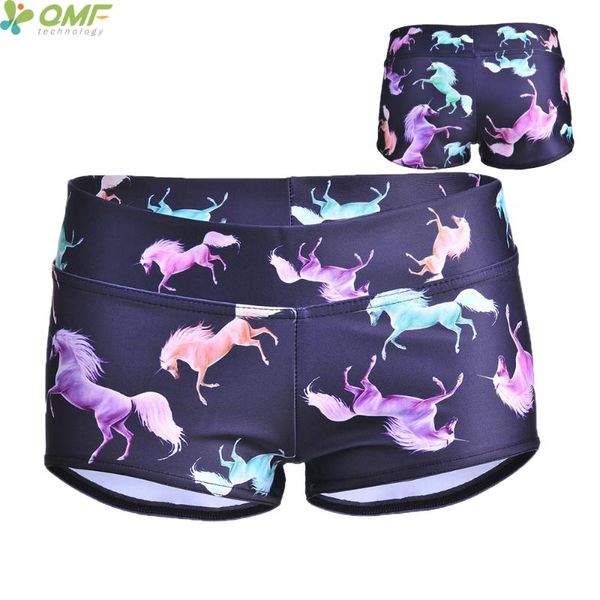 

harajuku unicorn shorts women yoga shorts colorful horses pattern fitness short pants sports running pantalones cortos, Black;blue