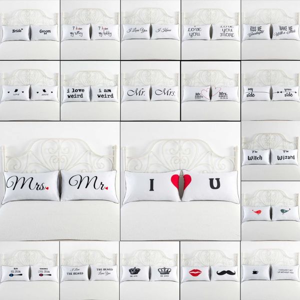 

a pair 48*74cm white couple pillowcase in pillow wedding couple bed decorative home pillow case