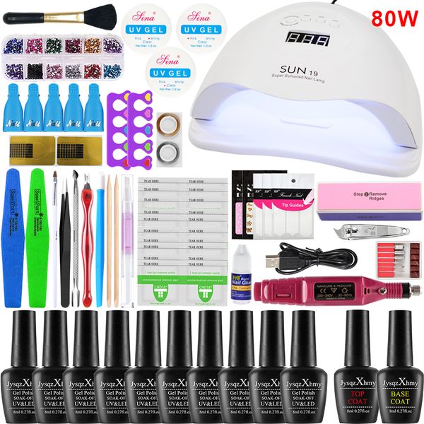 

manicure set 36/54/80w lamp nail kit&nail machine electric kit nail gel polish kit set 10 colors polish art tools