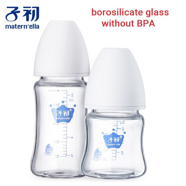 

matern'ella baby glass milk bottles feeding milk storage wide mouth infant water kids nursing nipple pacifier drink bottles