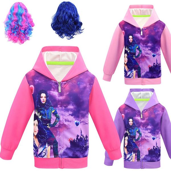 

descendants cosplay hoodie 3d print jacket coat zipper casual outwear clothes girls kids wig sets sport pullover coats costume, Blue;gray
