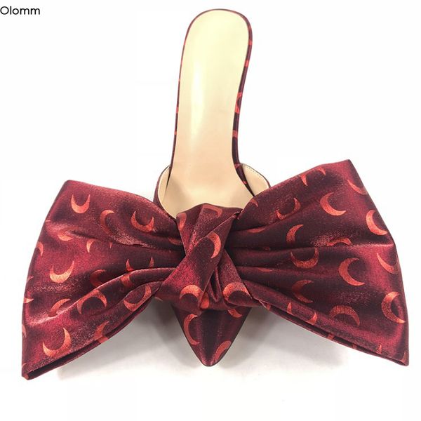 

olomm 2020 handmade women slippers butterfly knot stiletto heels pointed toe 4 colors party dress shoes women us plus size 4-13, Black