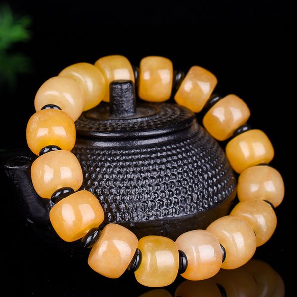

natural xinjiang hetian white jade golden silk jade hand-carved pumpkin bracelet for women beads gemstone bracelets, Golden;silver