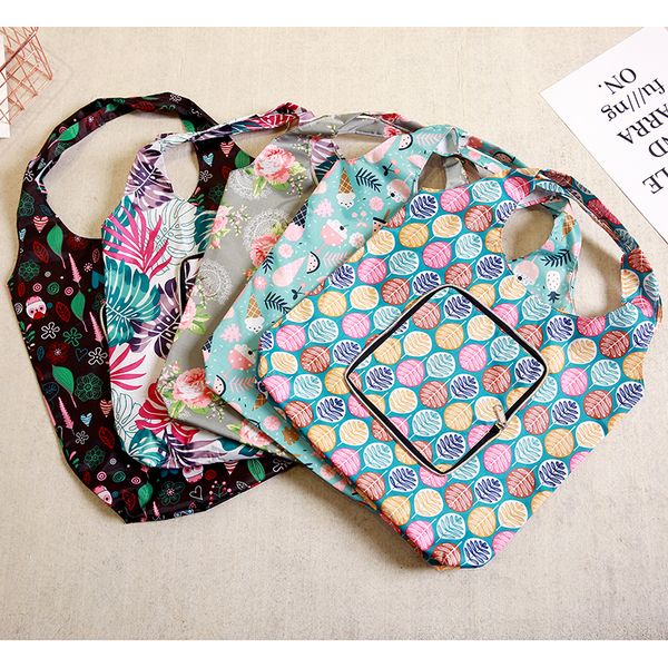 

5style foldable shopping bag flower print eco foldable handy reusable tote pouch recycle storage bag folding shopping pocket