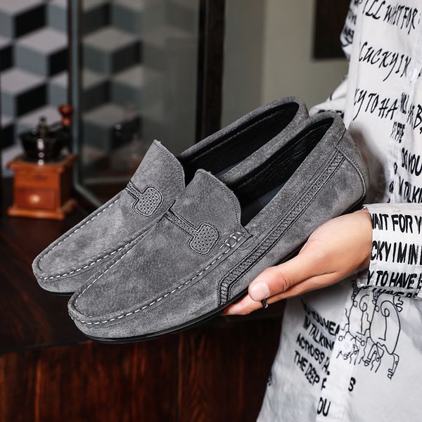 

big leather bean shoes lazy people pedal casual small leather shoes british men's driving 38 yards 48 yards, Black