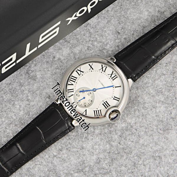 Yeni 42mm Çelik Kasa Gümüş Dial Büyük Roma Mark Otomatik Erkek İzle Siyah Deri Spor Saatler Timezonewatch E49a1 Için Yüksek Kalite Ucuz