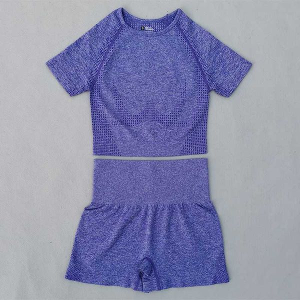 

2 piece set women vital seamless yoga set fitness short sleeve crop shirts running shorts workout clothes for women gym, White;red