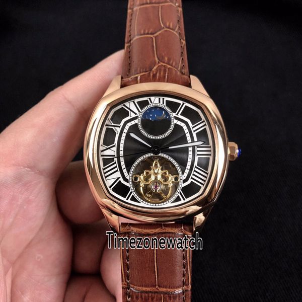 

new drive de wsnm0008 rose gold black texture dial white roma tourbillon moon phase automatic mens watch brown leather timezonewatch e29b2, Slivery;brown