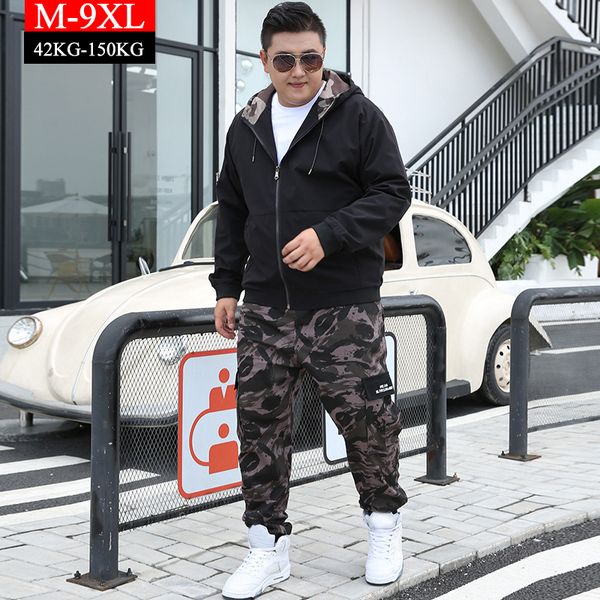 

men's tracksuits spring 2021 fashion zipper hooded jacket+pants two pieces sets plus size 7xl 8xl 9xl casual set men sportswear, Gray