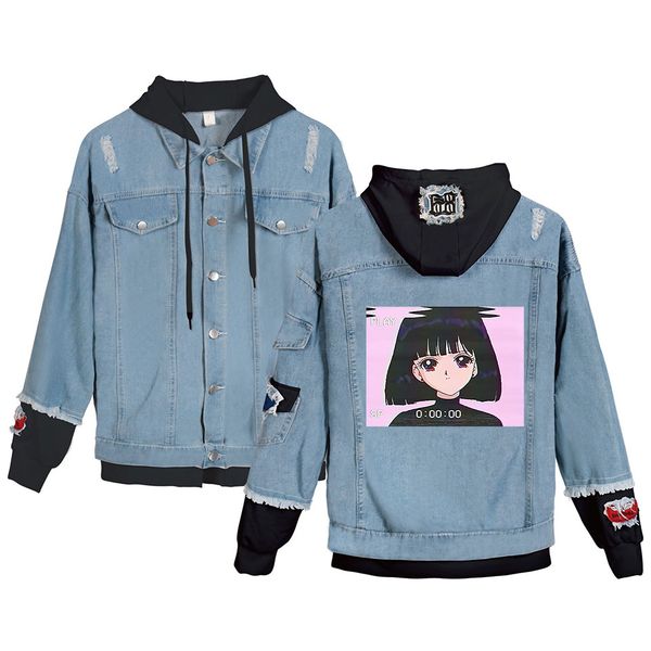 

2019 vaporwave женщины denim jacket девушки вскользь ripped hole jeans coat женский плюс размер капюшоном верхняя одежда весна осень куртки, Black;brown