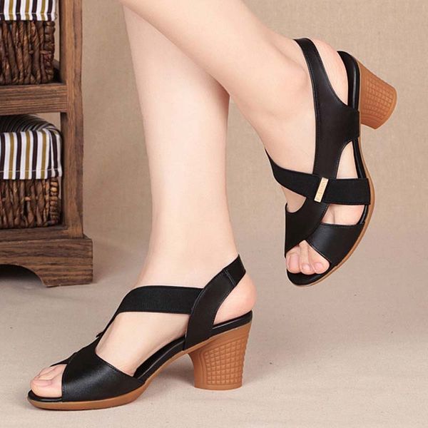 

2020 fashion women's sandals platform summer round mid heel peep toe non-slip back strap beaches ladies shoes zapatos de mujer, Black