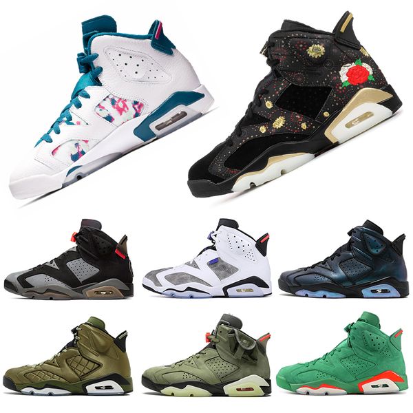 

ale air jordan retro 6 6s men basketball shoes cny laser fuchsia gatorade medium olive psg designer mens trainers sneakers 7-13, White;red