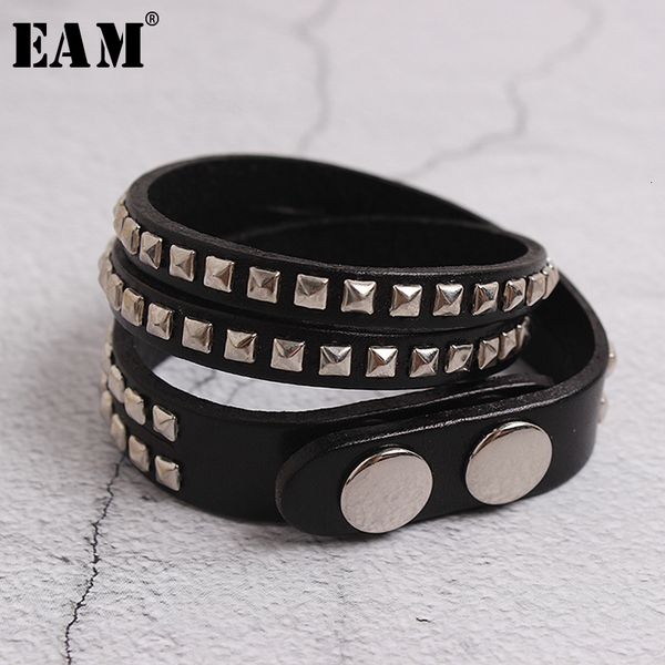 

eam] женщины pu leather rivet split jonnt long браслет новый темперамент мода tide all-сопрягать весна осень 2019 1b796, Black