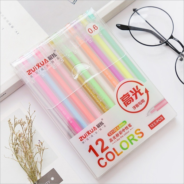 

4y4a] 12pcs/box colorful diamond flash pen most dazzling highlighter gel pen student gift, Black;red