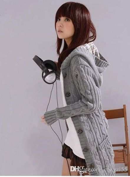 

2018 новая мода свободные длинный свитер с длинным рукавом зима теплый свитер вязать кардиган карман твист прямой с капюшоном вязать женщин, White;black