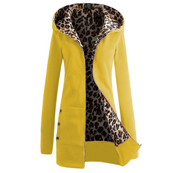 

plus size solid color long womens hooded jackets thick leopard print ladies coats winter warm outewear female apparel, Black;brown