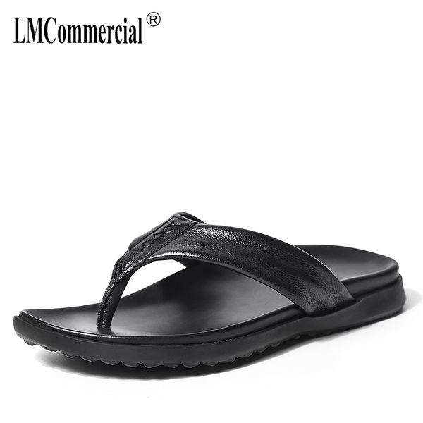 

genuine leather cowhide summer sandals sneakers men slippers flip flops casual shoes beach outdoor anti-skid flip flops men, Blue;gray