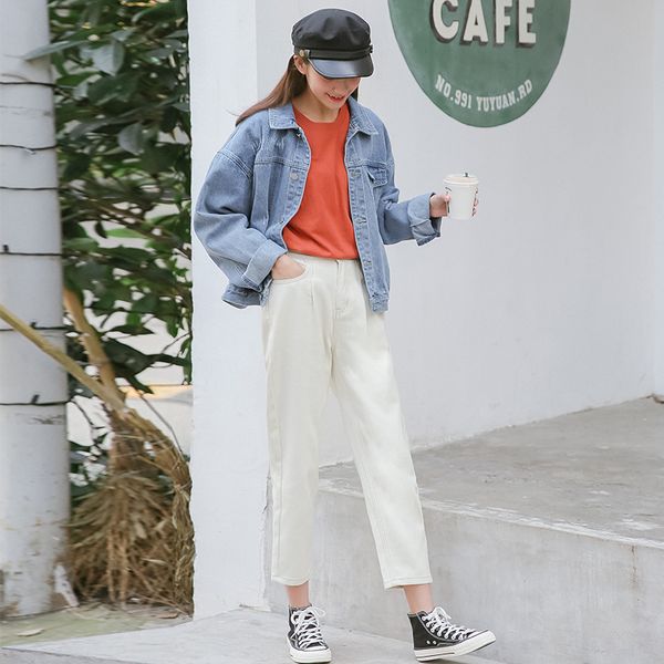 

women's jeans 2020 new high-waist double-breasted buttons loose wide legs were thin old pants straight leg pants, Blue