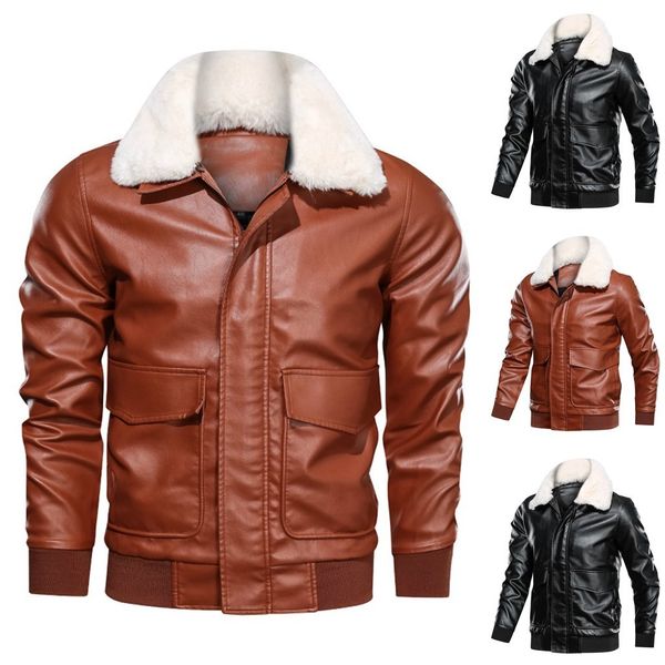 

men black brown coat winter bomber jacket men winter leather jacket biker motorcycle zipper long sleeve coat blouses m-4xl