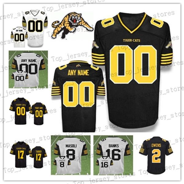 

custom hamilton tiger cats any name number white black 2 johnny manziel 99 jefferson 16 banks 14 flagel fantuz cfl football stitched jerseys, Black;red