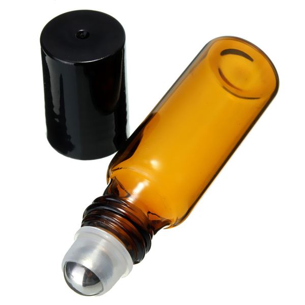 

portable 5ml 1/6oz mini roll on glass bottle fragrance perfume amber brown thick glass bottles essential oil steel metal roller ball