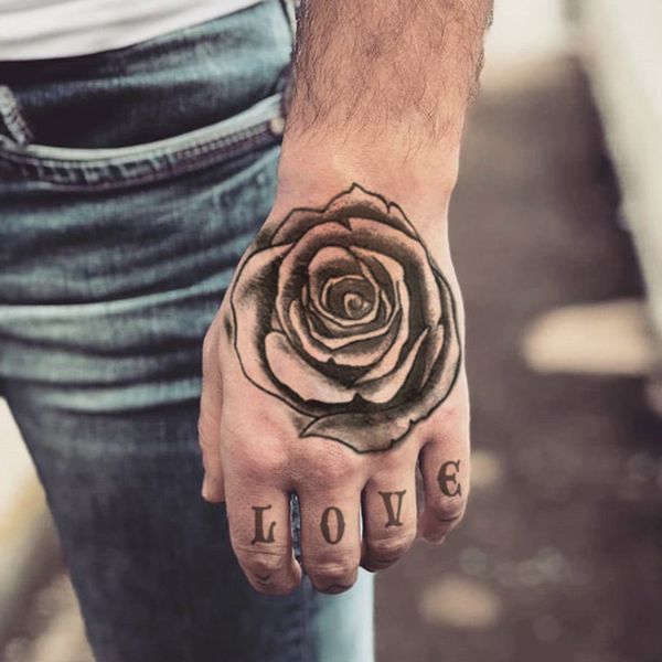 Acheter Rose Tattoo Fleur Autocollant 3d Fausse Henné Noir Fleur Parole Love Design Pour Femme Homme Main Doigt Body Art Maquillage étanche Tatouage