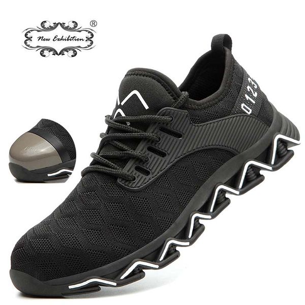 

new exhibition safety shoes ce approved men fashion light steel toe anti smashiong work boots mens outdoor safety sneaker 36-47, Black