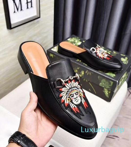 

2019 latest electric embroidered lady semi trailer comfortable leather mop black size 38-441