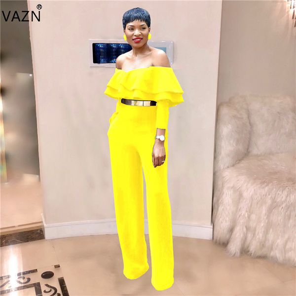

vazn 2019 spring women long jumpsuits slash neck full sleeve bodycon lady straight overalls romper smr9144, Black;white