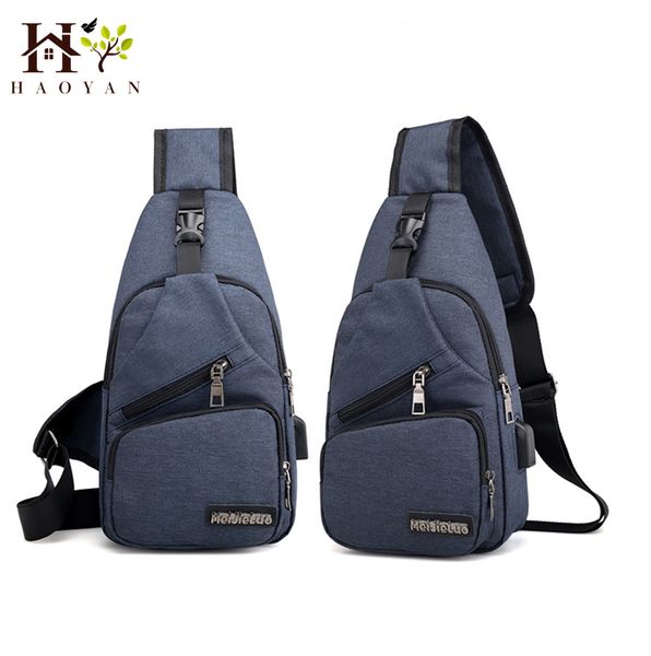 

haoyan 2019 new simple men's shoulder bag usb charging messenger bag men's chest school summer short-distance travel